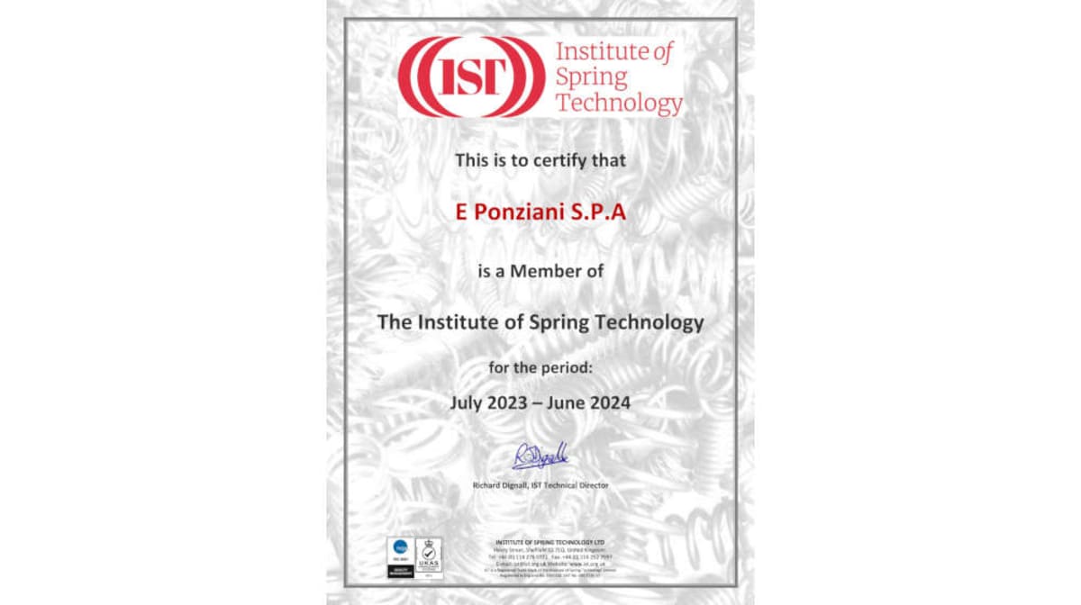 Spring steel wire: Ponziani renews membership with the Institute of Spring Technology