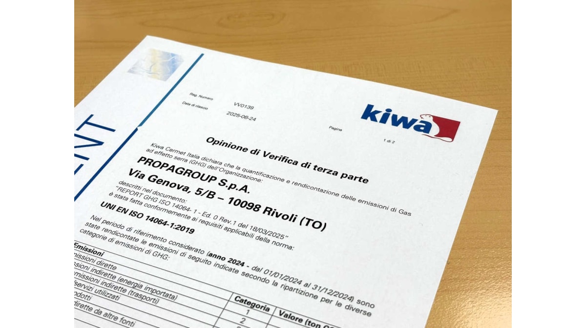 Propagroup integra sostenibilità e innovazione: ISO 14064-1 e emissioni di CO₂ ridotte