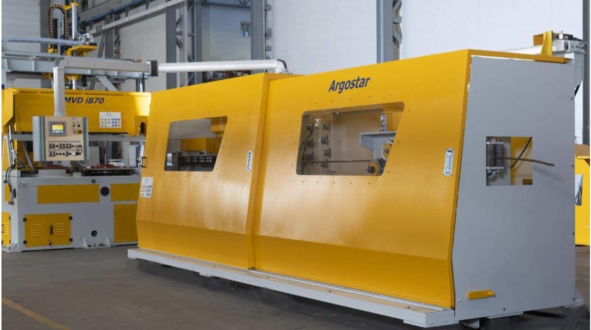 Argostar, the cold stretching and respooling line for steel wire ribbed coils