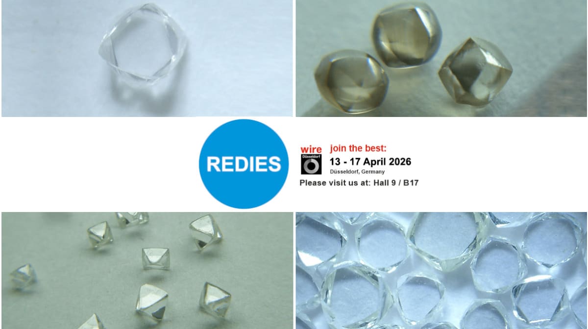 Redies natural and polycrystalline diamond dies on display at wire Düsseldorf