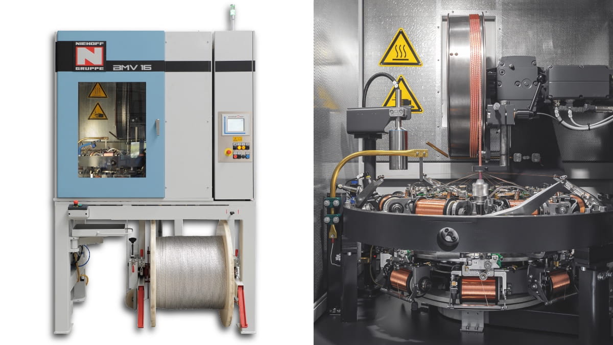 Niehoff BMV 16 type vertical lever-arm rotary braiding machine (interior & exterior)