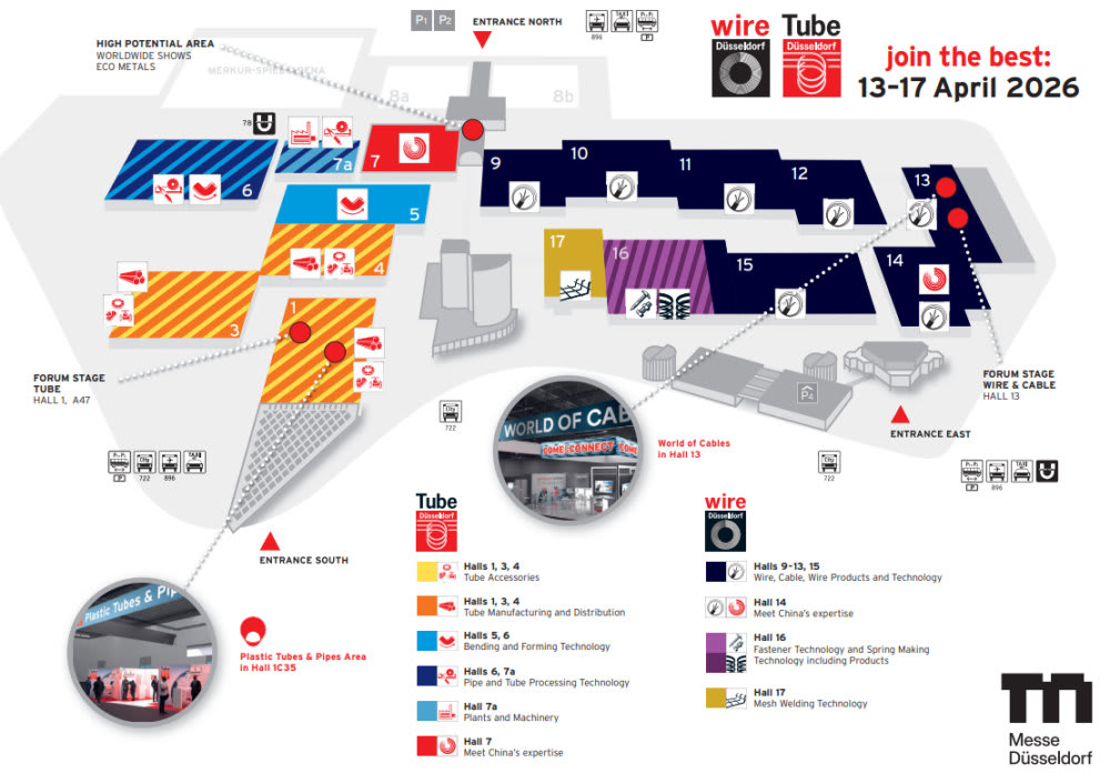  wire & Tube Düsseldorf 2026 floor plan]