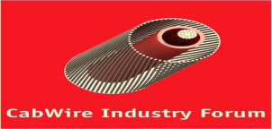 CabWire Industry Forum logo featuring a detailed cross-section of an electrical cable with a stranded copper core, red insulation, and metallic armor.
