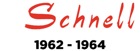 Logo Schnell rosso in corsivo con date 1962-1964 in bianco su sfondo nero.