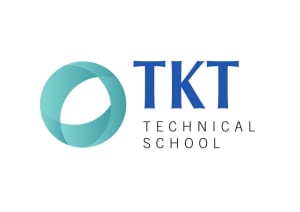 Logo TKT Technical School con icona circolare stilizzata color verde acqua