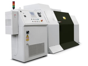 Bruker CAMPAIGN white industrial analytical instrument with a control panel featuring a screen, buttons, joystick, and stacked status indicator lights.