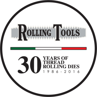Rolling Tools 30th anniversary logo, marking 30 years of thread rolling dies from 1986 to 2016, with an Italian flag stripe.