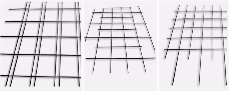 Grille de barres noires sur fond blanc, montrée en trois vues distinctes.