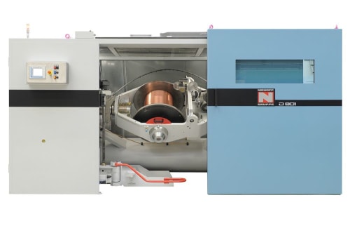 Niehoff D 801 industrial wire processing machine with a large copper wire spool inside.