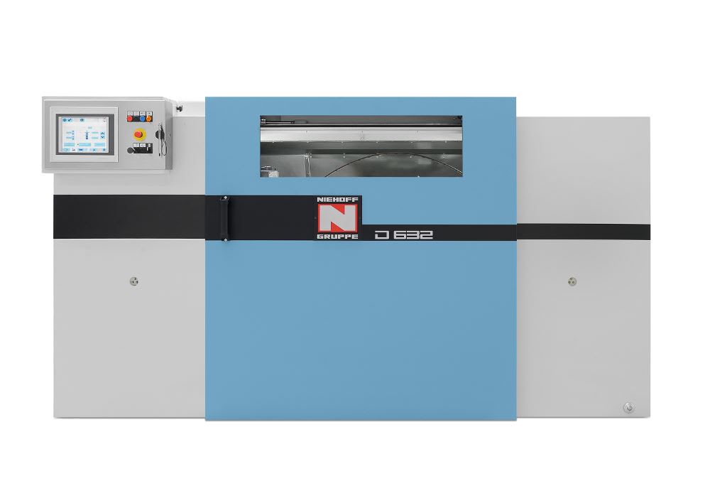 Niehoff D 632 Drahtziehmaschine mit blauem und weißem Gehäuse und integriertem Bedienfeld