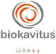Logo Biokavitus con elemento grafico circolare che raffigura una spirale stilizzata nei toni dell'arancione e del grigio