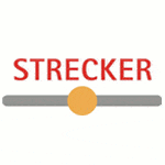 Logo Strecker con il nome in rosso e un cursore arancione su una barra orizzontale grigia.