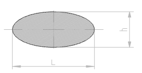 Disegno di un ovale con le dimensioni di lunghezza (L) e altezza (H) indicate.