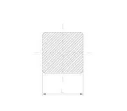 Disegno tecnico: sezione trasversale di un profilo quadro con angoli arrotondati e linee di misura.