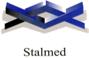 Logo Stalmed con design astratto di forme intrecciate blu e nere