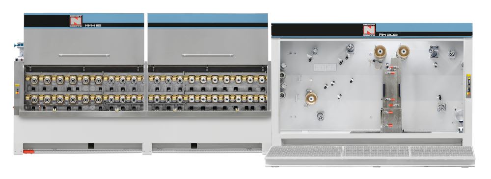 Niehoff Gruppe MMH 102 multi-wire drawing machine and RM 202 take-up machine for industrial wire processing.
