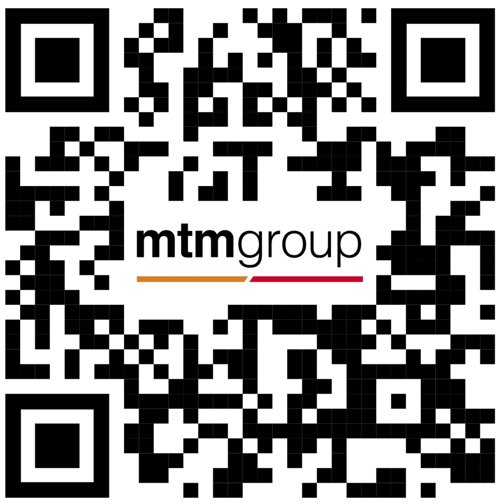QR code linking to mtmgroup, featuring the mtmgroup logo with an orange and red underline in the center.