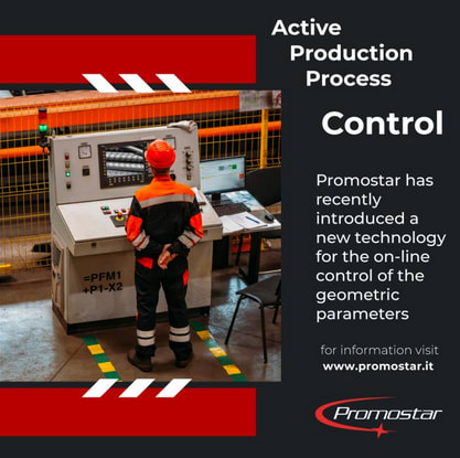 Promostar factory worker monitoring a control panel with new technology for active on-line production process control of geometric parameters.