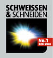 Logo Schweissen & Schneiden, salon mondial du soudage et du coupage, avec un effet d'étincelles lumineuses colorées et le slogan 'No. 1 IN THE WORLD'.