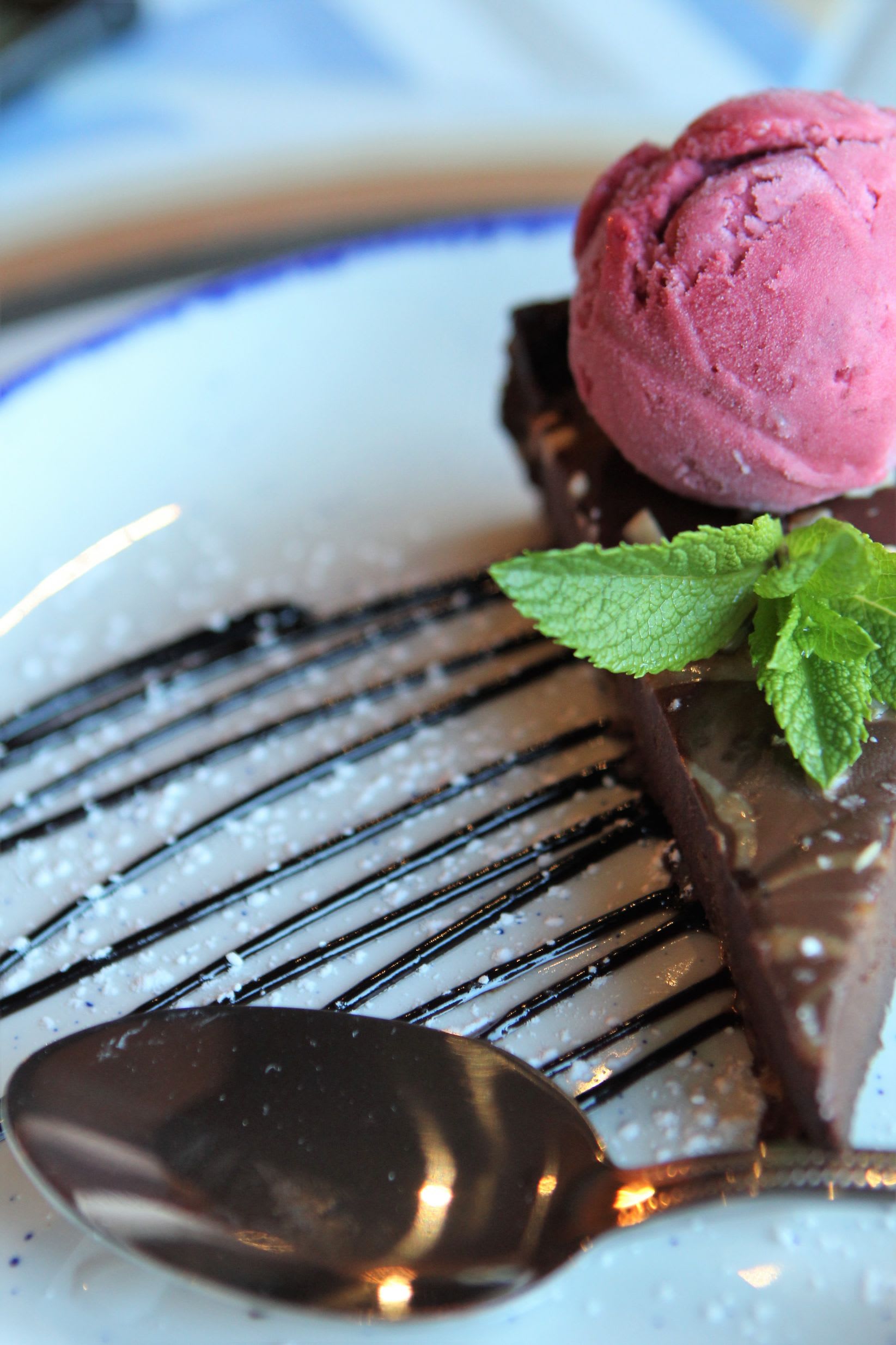 Chocolate torte with cherry sorbet