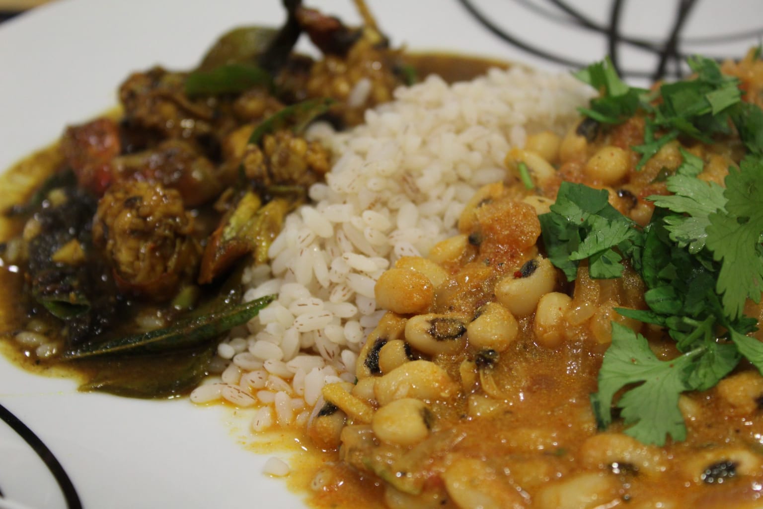 Prawn curry and black eyed bean curry from The Curry Guy