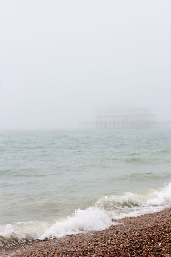 Brighton pier on a foggy morning