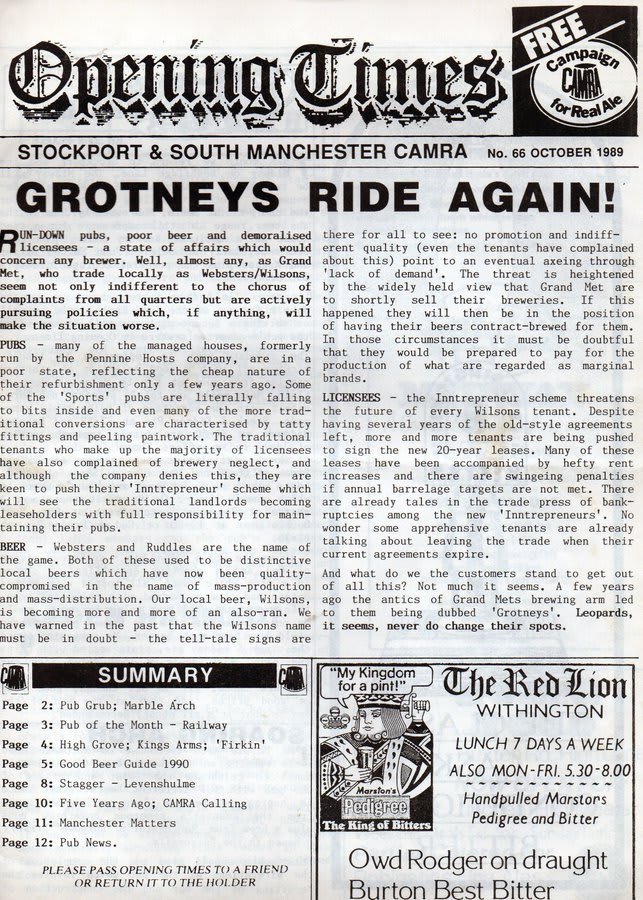 Opening Times 1989 - CAMRA Manchester Grotneys Ride Again