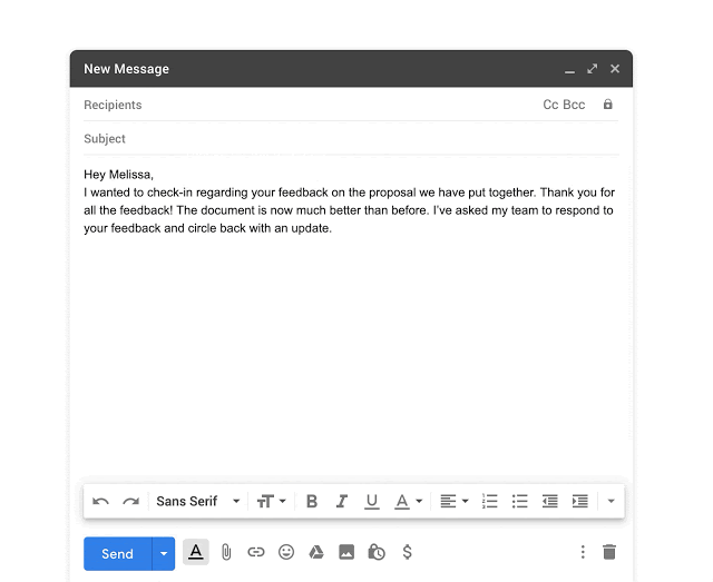 Gmail detects spelling and grammar mistakes as you type