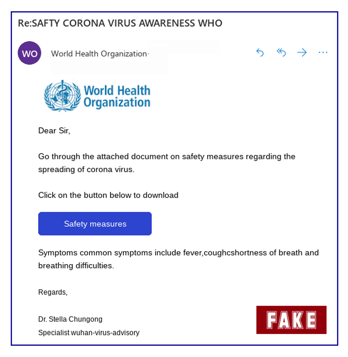Hacker coronavirus phishing email
