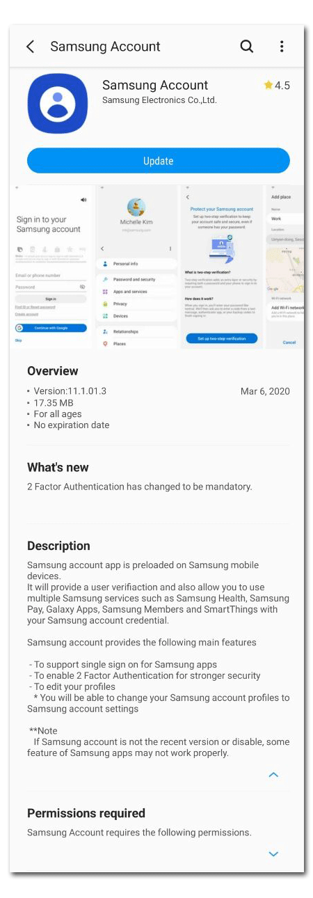 Samsung Account app version 11.1.01.3