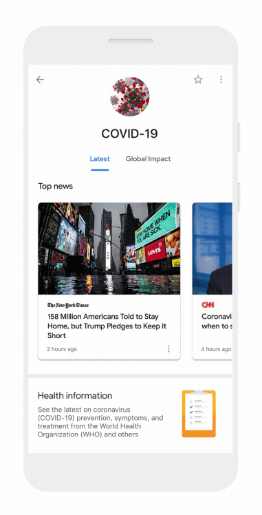 Google News COVID-19 news hub