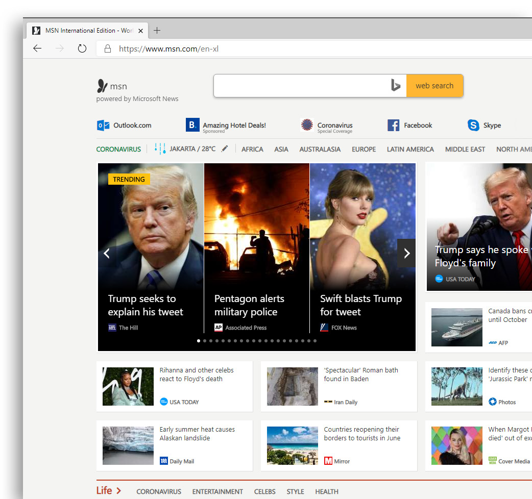 MSN on Edge browser