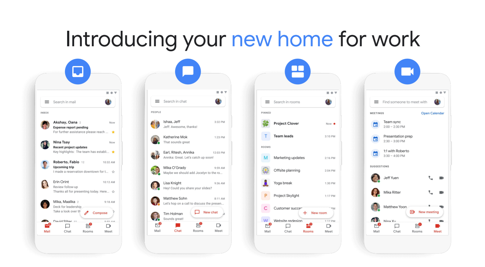 Gmail with Mail, Chat, Rooms and Meet