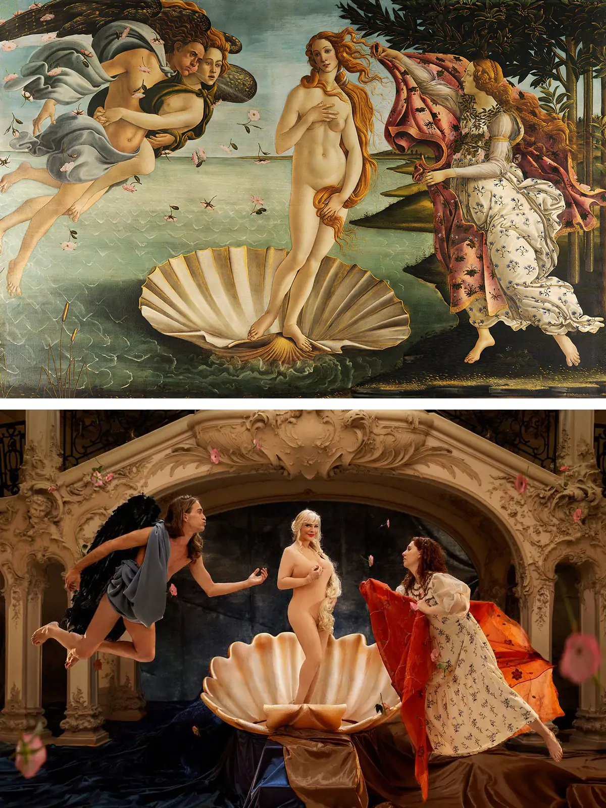 Botticelli’s The Birth of Venus, 1485–86, recreated by adult entertainer Cicciolina