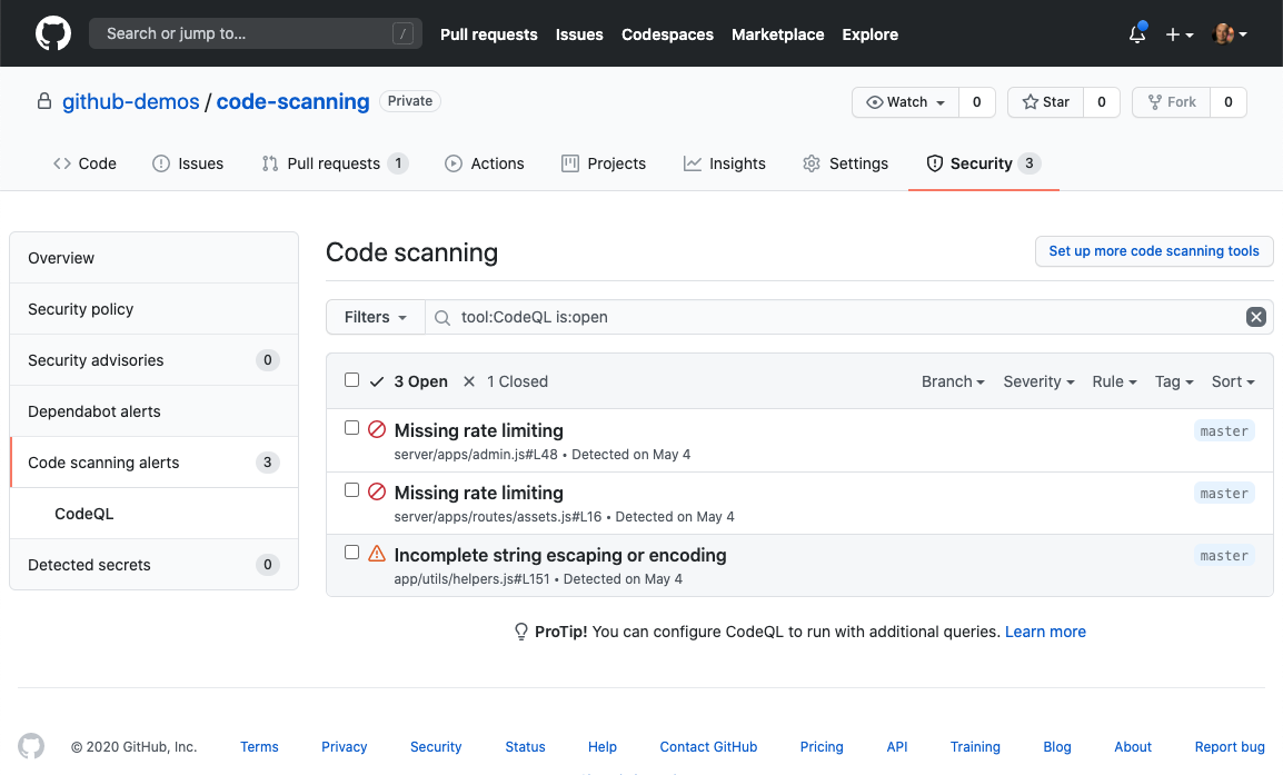 GitHub Code Scanning