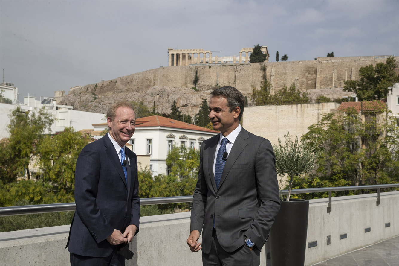 Microsoft President Brad Smith and Greek Prime Minister Kyriakos Mitsotakis
