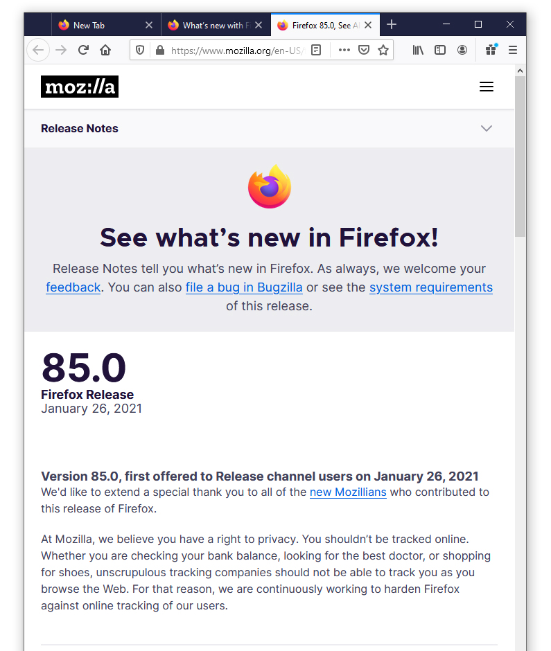 Mozilla Firefox 85.