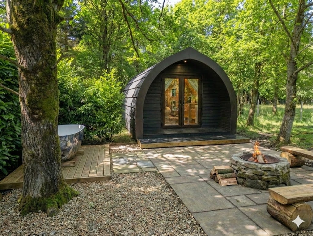 Potts luxury glamping pod exterior, Tarn Sike Woodland Retreat