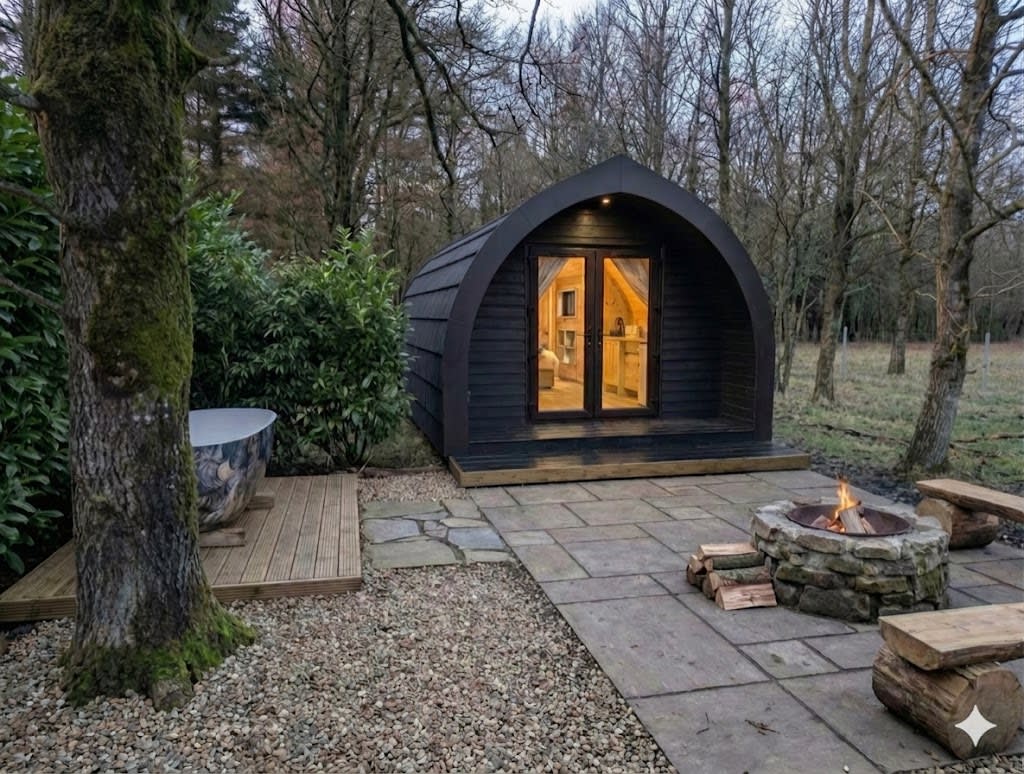 Potts luxury glamping pod detail, Tarn Sike Woodland Retreat, Cumbria