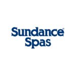 Logo for Sundance Spas, featuring the company name in blue text on a white background.