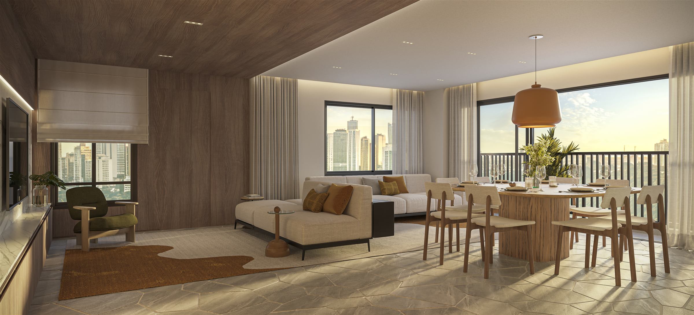 Living 115m² com vista para o parque
