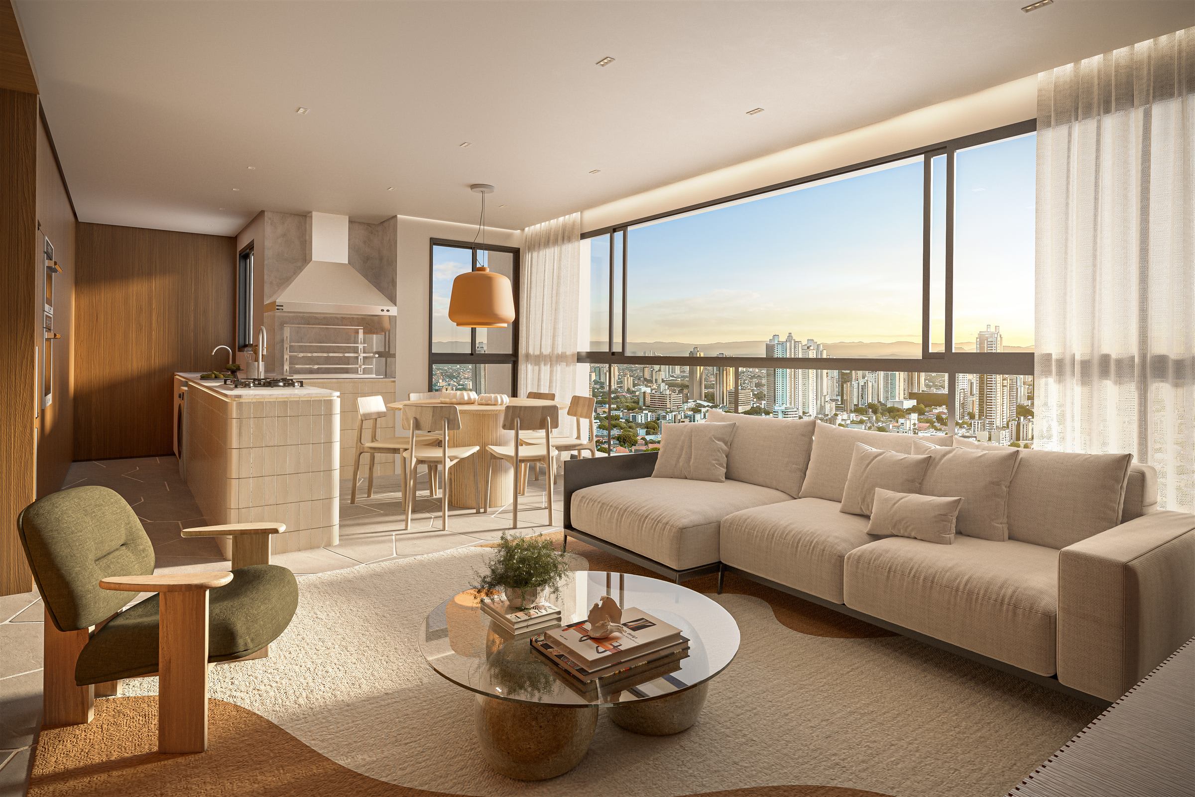 Living e cozinha 78m²