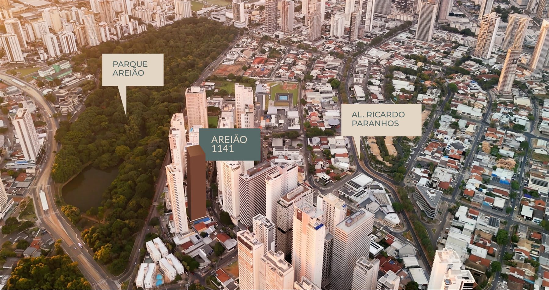 Localização do Areião 1141 na Rua 1141, Setor Marista, próximo ao Parque Areião em Goiânia