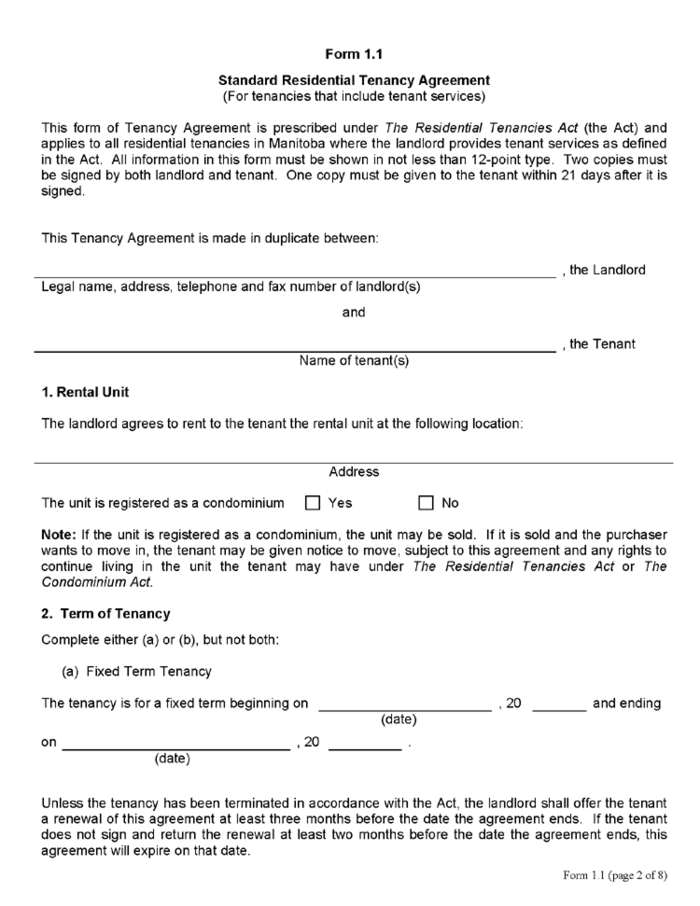 Manitoba Lease Agreement (Official) | ezLandlordForms for Free Printable Lease Agreement Indiana