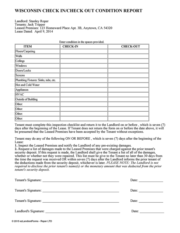wisconsin check in out condition report ezlandlordforms