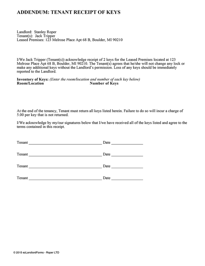 tenant receipt of key s ezlandlordforms