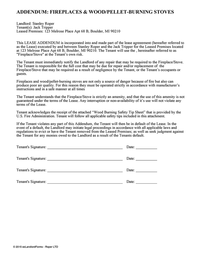 Fireplace u0026 Wood/Pellet-Burning Stoves Addendum | ezLandlordForms