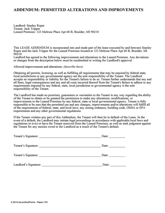 Permitted Alterations &amp; Improvements | ezLandlordForms