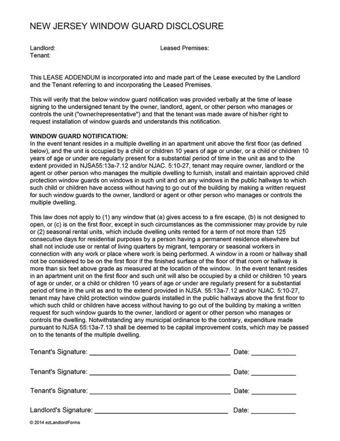 New Jersey Window Guard Disclosure Ezlandlordforms