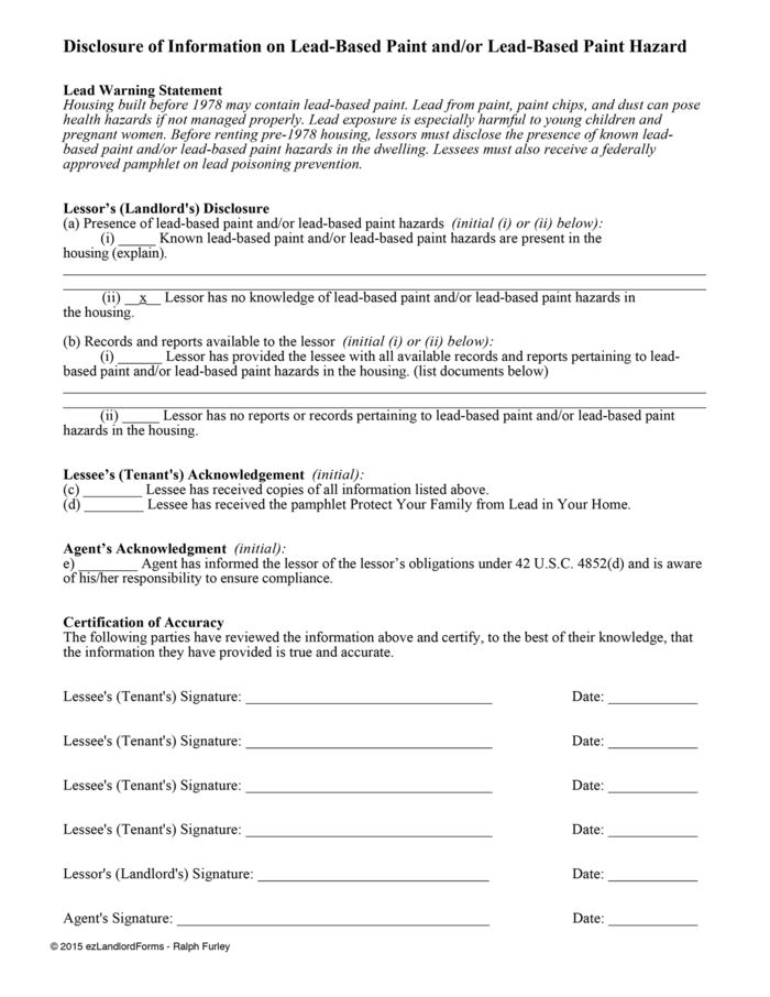 hud lead-based paint disclosure form pdf